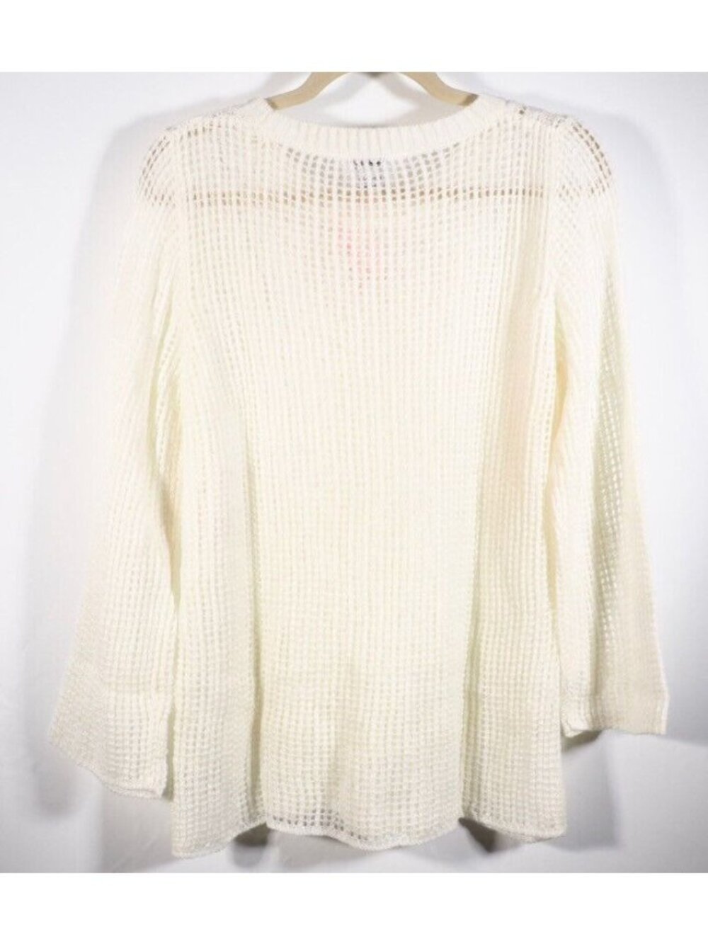 Keren Hart Womens Sweater SIze M Crocheted Ivory Crew Neck Bell Long Sleeve - Picture 10 of 10